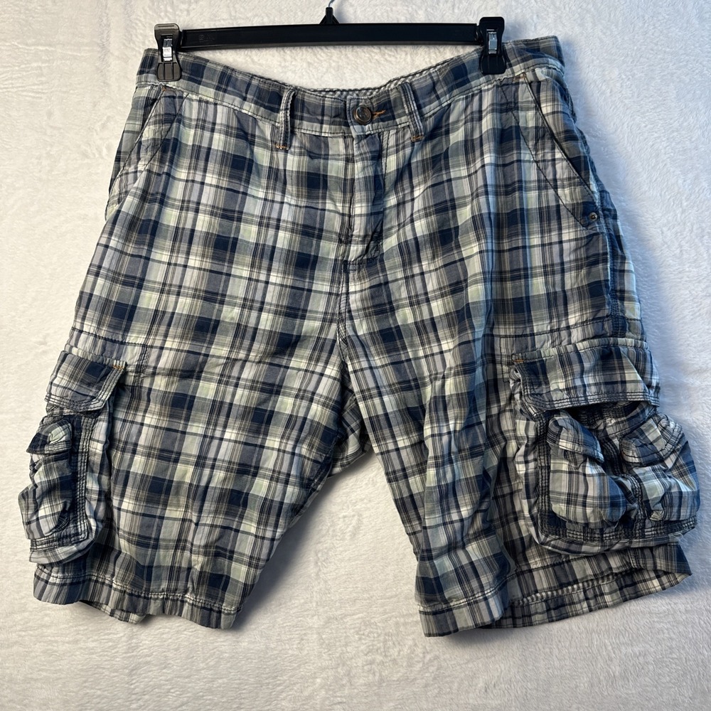 Tommy Bahama Men's Plaid Ten Pocket Relax Cargo Shorts Size 35 Blue Green